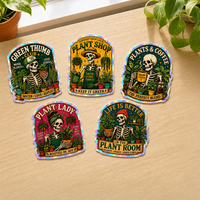 Stiker Hologram Custom Logo Green Thumb Club Skeleton Gardener, Stiker Anti Air untuk Pot Bunga
