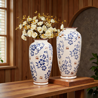 Vase en céramique bleu et blanc vintage, centre de table pour console de cheminée, décoration chinoiserie, vases floraux pour la décoration intérieure