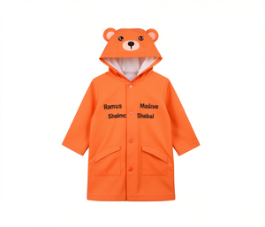 Impermeabile per bambini con cappuccio a forma di orso arancione, stile cartone animato, per uso esterno e campeggio - Product Image 1