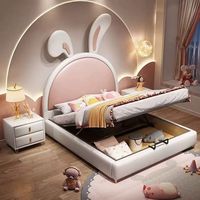 Lit superposé en cuir de luxe pour enfants, thème Princesse Lapin, taille King, en bois, pour chambre à coucher, lit doux pour tout-petits et enfants, tailles Queen et Twin