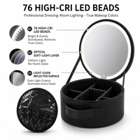 Trousse de Maquillage de Voyage Circulaire Personnalisée à LED avec Miroir, Étanche en PU, Réglable en Luminosité, Tendance Femme, Vente en Gros