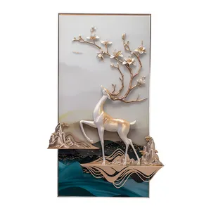 トップセール家の装飾3D樹脂絵画鹿の壁アートリビングルームのための3D壁画