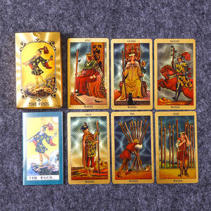 Vente en gros de <span class=keywords><strong>jeux</strong></span> de cartes de tarot en feuille d'or 12x7, cartes de tarot personnalisées en plastique PVC imperméable, jeu de tarot avec guide - Product Image 2