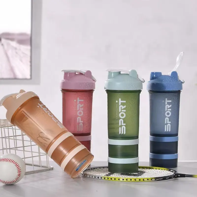 Nieuw Cadeau Draagbare 500Ml 3 In 1 Frosted Bpa Gratis Plastic Sport Gym Shaker Fles Met Proteïne Container En Pil Organizer