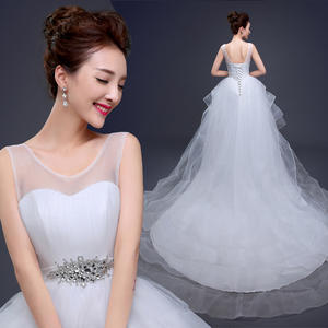 2019 nuovo stile corea Sexy anteriore corto posteriore lungo senza maniche principessa in pizzo alto basso abiti <span class=keywords><strong>da</strong></span> <span class=keywords><strong>sposa</strong></span> con coda lunga - Product Image 4