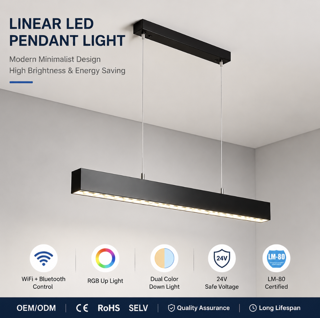 Customizable Length Aluminum LED Linear Lighting RGB, (App/BT/Remote), Music Sync, CE/UL/FCC Approved, Indoor/Commercial Use