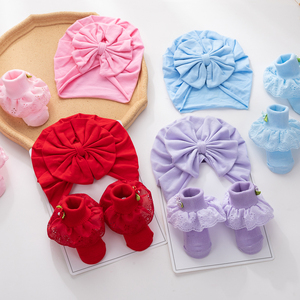 2Pcs/Set Solid Cotton Big Bow Hat <strong>Baby</strong> Kids Soft Comfortable <strong>Headband</strong> with Flower Head Wraps Toddler Accessories - Product Image 4