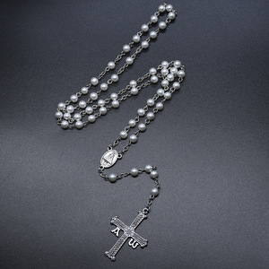 Collier chapelet de perles avec croix, design religieux, unisexe, origine Zhejiang RN-489 - Product Image 2