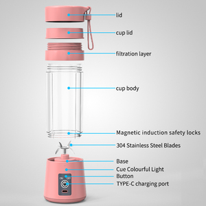 เครื่องปั่นน้ำผลไม้พกพาจากโรงงานโดยตรง - เครื่องปั่นสมูทตี้ส่วนตัวปลอดสาร BPA พร้อมการชาร์จแบบ Type-C และรองรับ OEM สำหรับใช้ในครัว - Product Image 5