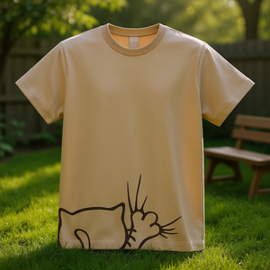 T-shirt da uomo e da donna a maniche corte con stampa gatto color sabbia kaki, abbigliamento casual - Product Image 3