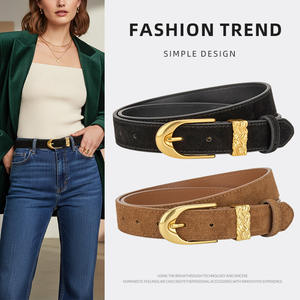 Ceinture pour <span class=keywords><strong>femme</strong></span> LB106, nouveaux styles, en <span class=keywords><strong>velours</strong></span>, cuir véritable, boucle en alliage, décoration en cuir de vache, décontractée, réglable, pour jeans - Product Image 4