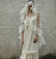 Voile de mariée vintage français en dentelle - Accessoire élégant pour la tête et la robe de mariée, idéal pour des cérémonies éthérées