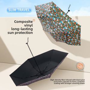 Parapluie manuel ultra-léger pliable en trois sections, style coréen, avec protection UV, portable, en caoutchouc noir, pare-soleil - Product Image 2
