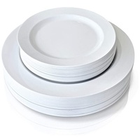 Lot de 100 assiettes jetables en plastique robustes BST de 7,5 et 10,25 pouces, durables, blanches, biodégradables et écologiques
