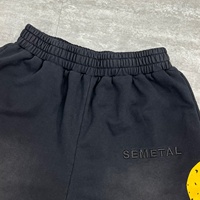 SEMETAL Short de survêtement pour homme, imprimé personnalisé, coupe oversize, longueur genou, déchiré, effet usé, délavé à l'acide, style baggy 3/4 pour la course