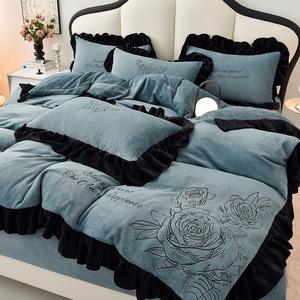 Funda de edredón de terciopelo de leche gris, sábanas de gama alta, apliques de <span class=keywords><strong>Panda</strong></span>, fundas de almohada, juego de cama - Product Image 6