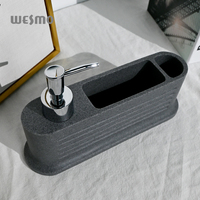 Distributeur de savon de cuisine en résine grise à double bande latérale 3 en 1, éponge moderne et minimaliste, distributeur de savon de cuisine
