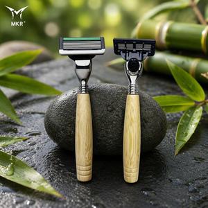 Rasoir masculin à 6 lames, design à coupe serrée, cadre à dos ouvert, réutilisable, en bois, lames en acier courbées, pour salon et barbier - Product Image 2