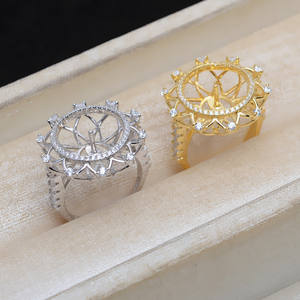 Anneau en argent S925 avec fleur de soleil épanouie, avec accessoires en perles de 12-13 mm, fabrication artisanale, bijoux amovibles, support vide JG5330 - Product Image 2