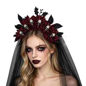 Women's Handmade Halloween Party Costume Witch Mesh <b>Headband</b> Skull Buckle European American Ghost Festival - Product Image 4