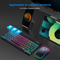Mouse dan Keyboard Nirkabel Backlight untuk Tablet PC, Smartphone, dan Komputer Windows, iOS, Android, Kombinasi Mouse dan Keyboard Mini BT