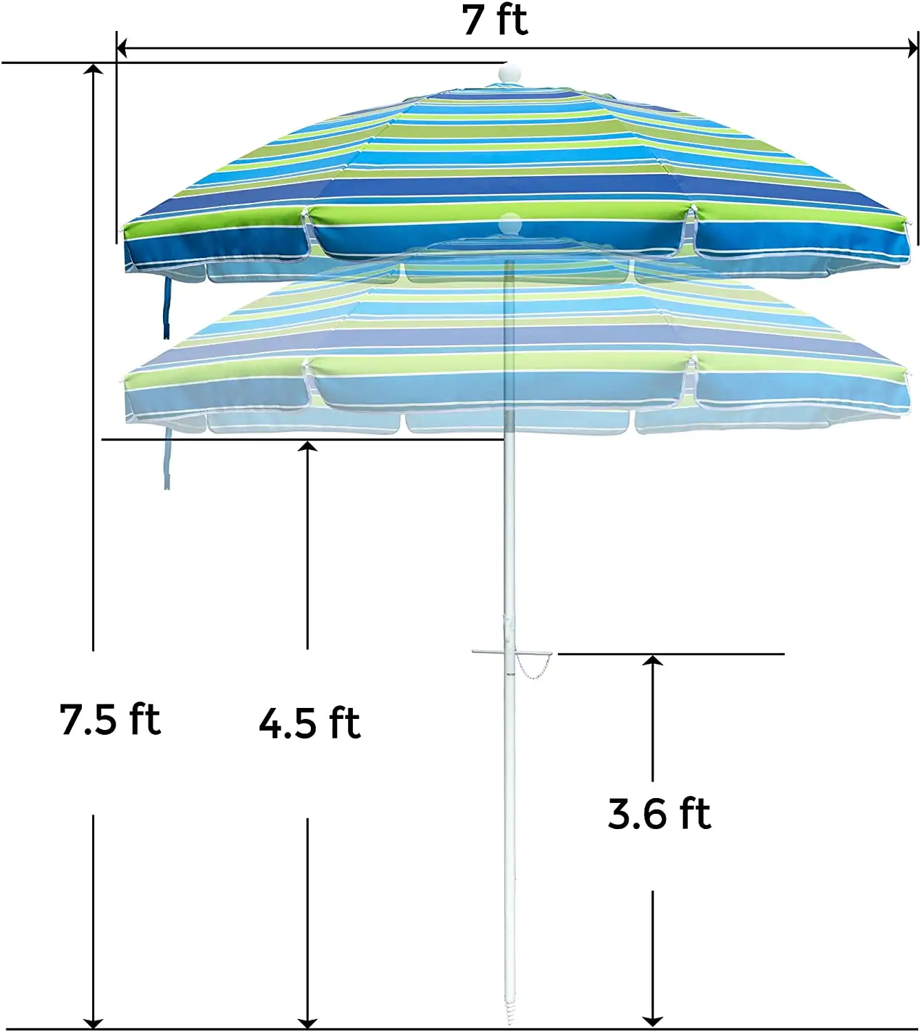 7ft Gestreepte Strandparasol Draagbare Patio Parasol Buiten Parasol Met Draagtas Voor Tuin Strand Zwembad Achtertuin
