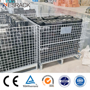 Paleta de metal de malla de alambre plegable de servicio pesado Jaula de almacenamiento apilable duradera con características de almacén bloqueables - Product Image 4