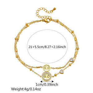 European American Fashion Retro Minimalist Double Layer Heart Tree Of Life Anklet Zinc Alloy Bezel Setting Gift Foot Ornament - Product Image 5