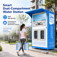 Distributeur d'eau en libre-service 24h/24 avec deux baies de remplissage, pompe 800 GPD, système de purification par osmose inverse
