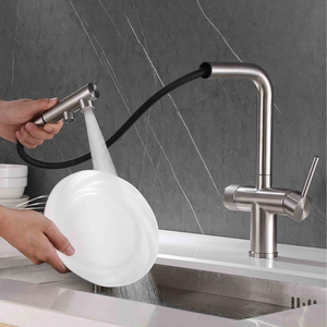 Robinet de cuisine monocommande moderne en acier inoxydable chromé, à montage sur plan, eau froide, mitigeur monotrou, cartouche céramique - Product Image 2