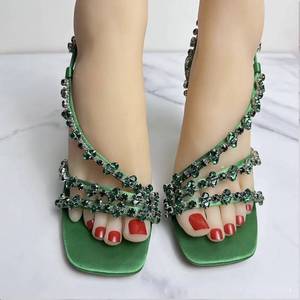 Chaussures de soirée bleu royal/vert, design sexy, mules tendance, talons carrés sexy pour l'été - Product Image 5