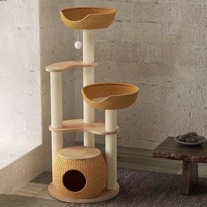Modern 4-Level Elevated <b>Tree</b> Tower Secure <b>Wall</b>-Attached Condo with Four Wood Platforms Sisal Scratcher Play Set - Product Image 1