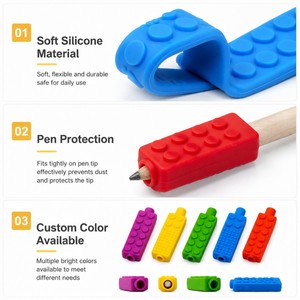 Silicone Soft Toy Building Block Pencil Topper <b>Chewy</b> Sensory Oral Chew Pencil Grips for Autism Anxiety BPA Free Unisex - Product Image 2