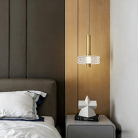 Lustre suspendu moderne en verre transparent exquis, style européen, en laiton massif, pour chambre à coucher et chevet