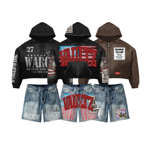 Ensemble sweat à capuche et short pour homme en polyester et coton tricoté imprimé, vêtements décontractés personnalisés - Product Image 1