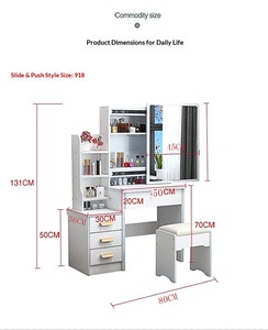 Moderna Toletta in MDF con Specchio LED, Cassetti Portaoggetti e Sgabello Incluso, Arredamento per Camera da Letto - Product Image 6