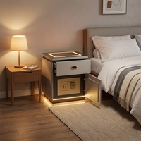 Table de chevet intelligente moderne et luxueuse avec charge sans fil, panneau en bois réglable et trois tiroirs pour salon