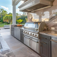Cuisine extérieure modulaire moderne en acier inoxydable avec évier et crédence pour villa