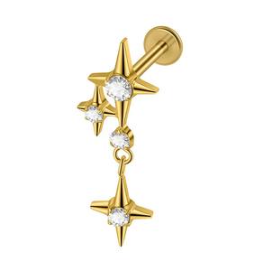 Orecchini a perno con ciondolo a doppia stella in titanio G23 e zirconi, alla moda, per cartilagine dell'orecchio e labbro, gioielli piercing personalizzati - Product Image 4