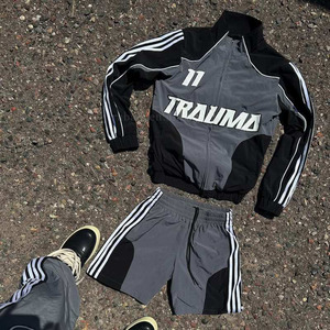 Custom Screen Print Windbreaker Casual Zip up <strong>Polyester</strong> Nylon Sweatsuit Streetwear <strong>Jogger</strong> Zip up Jacket Shorts Set for Men - Product Image 4