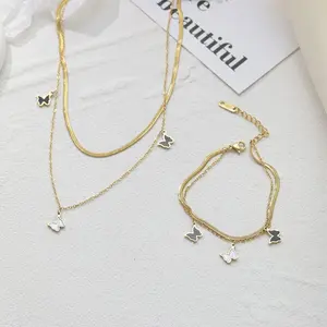 Wasser tropfen Opal Schmuck Edelstahl Schmuck Set für Frauen 18 Karat vergoldete Halskette Armband Ohrring