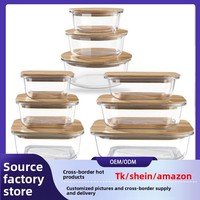 Boîte de conservation alimentaire en verre borosilicate de haute qualité avec couvercle en bois de bambou JX, compatible micro-ondes et réfrigérateur, hermétique, boîte à lunch
