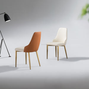 Sillas de Comedor Tapizadas en Cuero Vacuno de Primera Calidad o Sintético, con Patas Doradas de Latón, Personalizadas, con Detalles Acolchados - Product Image 3
