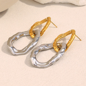 Pendientes Colgantes Ovalados Entrelazados Martillados Chapados <span class=keywords><strong>en</strong></span> Oro de 18K y Plata, de Acero Inoxidable 316L, Irregulares, para Mujer, Venta al por Mayor - Product Image 6