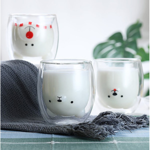 Tasse à café en verre transparent à double paroi isolée, motif ours de dessin animé, pour le lait, le petit-déjeuner, cadeau - Product Image 2