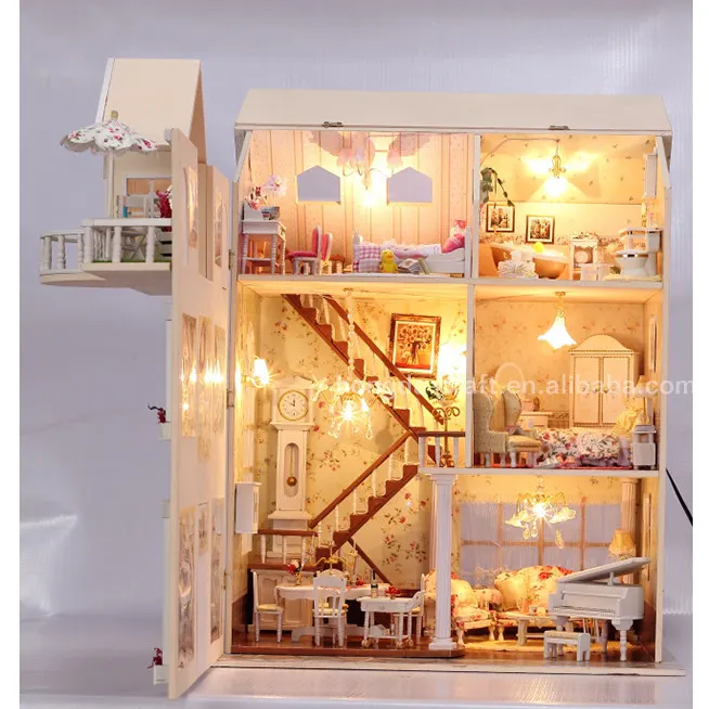 Assembled Kits Gift Assembling Model Doll House Furniture Toys Led Light Diy Miniature Wooden Dollhouse