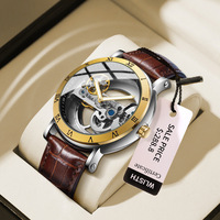 Montre mécanique de luxe pour homme WLISTH, style business, bracelet en cuir véritable, étanche, cadran ajouré
