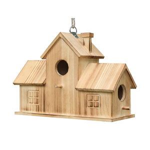 Nid d'oiseau en bois à 3 trous avec logo personnalisé - Product Image 1