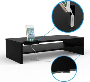 Support d'écran d'ordinateur ergonomique en bois à double couche avec fonction de rangement, pliable pour bureaux et organiseurs de tiroirs de bureau - Product Image 5