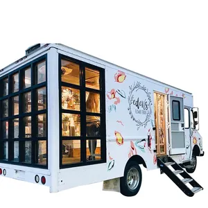 Nouveau modèle de rue électrique gâteau café Bar boutique café Van avec grande fenêtre camion de nourriture remorque chariot pour crème glacée thé à bulles